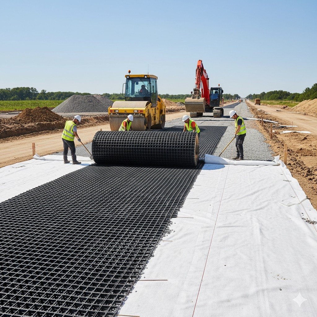 Geogrid road construction application